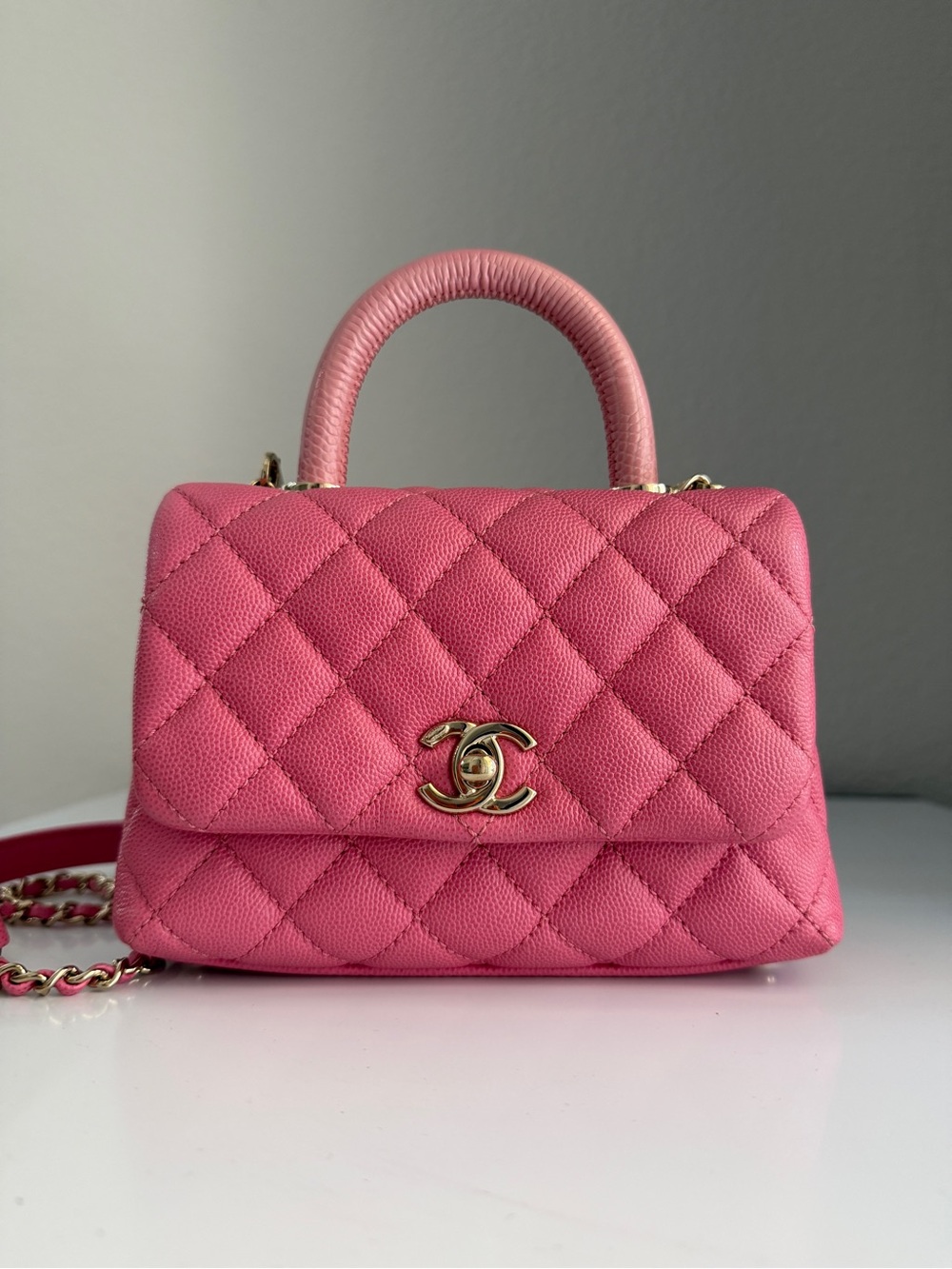CHANEL MINI COCO HANDLE IN BARBIE PINK GHW